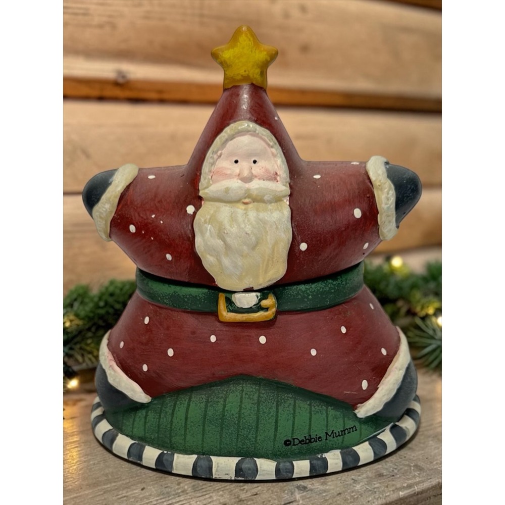 Debbie Mumm Santa Candle Jar Red Star Shape Christmas Folk Art Decor